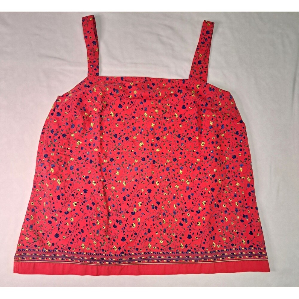 Faded Glory Vtg Red Floral Sleeveless Square Neck Button Back Tank Plus 14W/16W